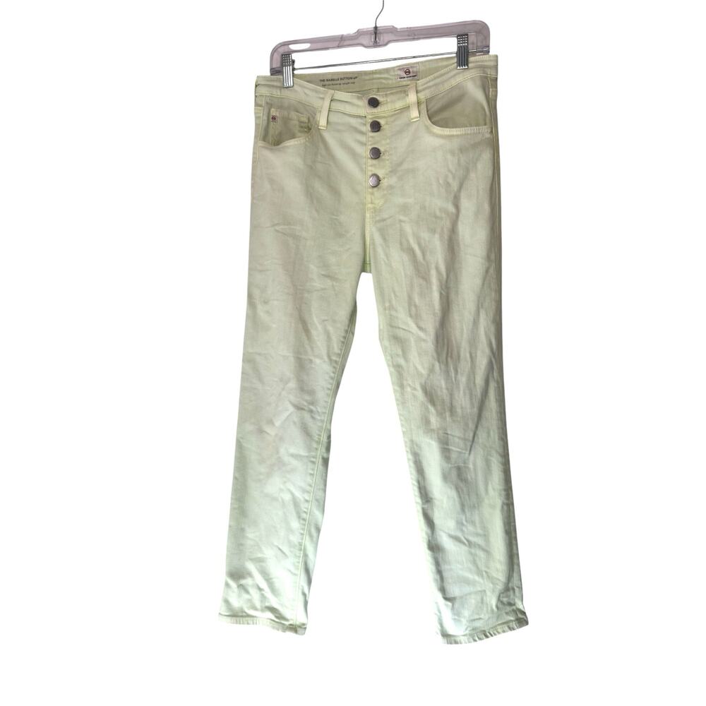 AG‎ Adriano Goldschmied Citrus Green The Isabelle Button Up Crop Jeans Size 29